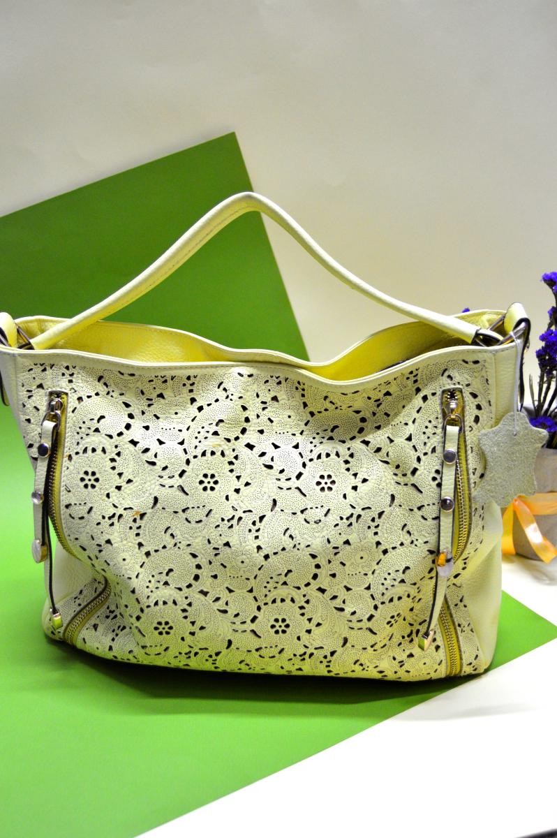 Жіноча сумка Pele Velini шкіряна м'яка з перфорацією Світло-жовтий (1145)