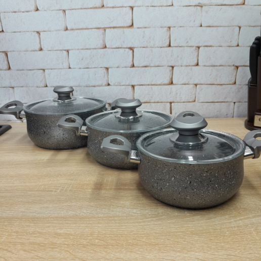 Набір каструль OMS з антипригарним покриттям 6 пр. Сірий (3027-grey) Набір каструль OMS з антипригарним покриттям 6 пр. Сірий (3027-grey)