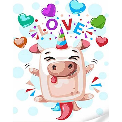 Картина за номерами Strateg Преміум Щаслива корова мультфільму з лаком і рівнем 30x40 см (Str-SS1069)