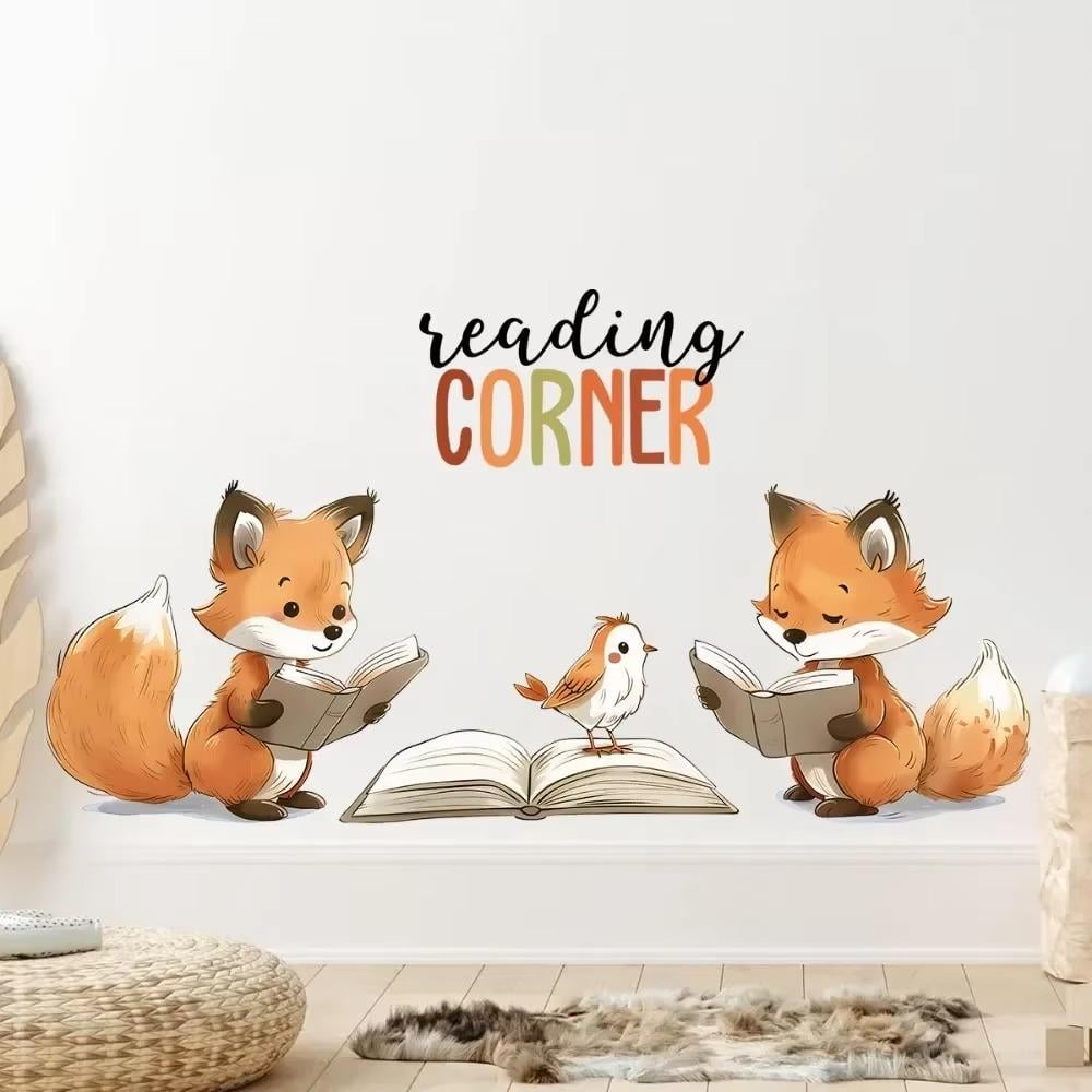 Наклейка виниловая Лисицы и птичка в детскую комнату на стену для девочек и мальчиков 30х60 см