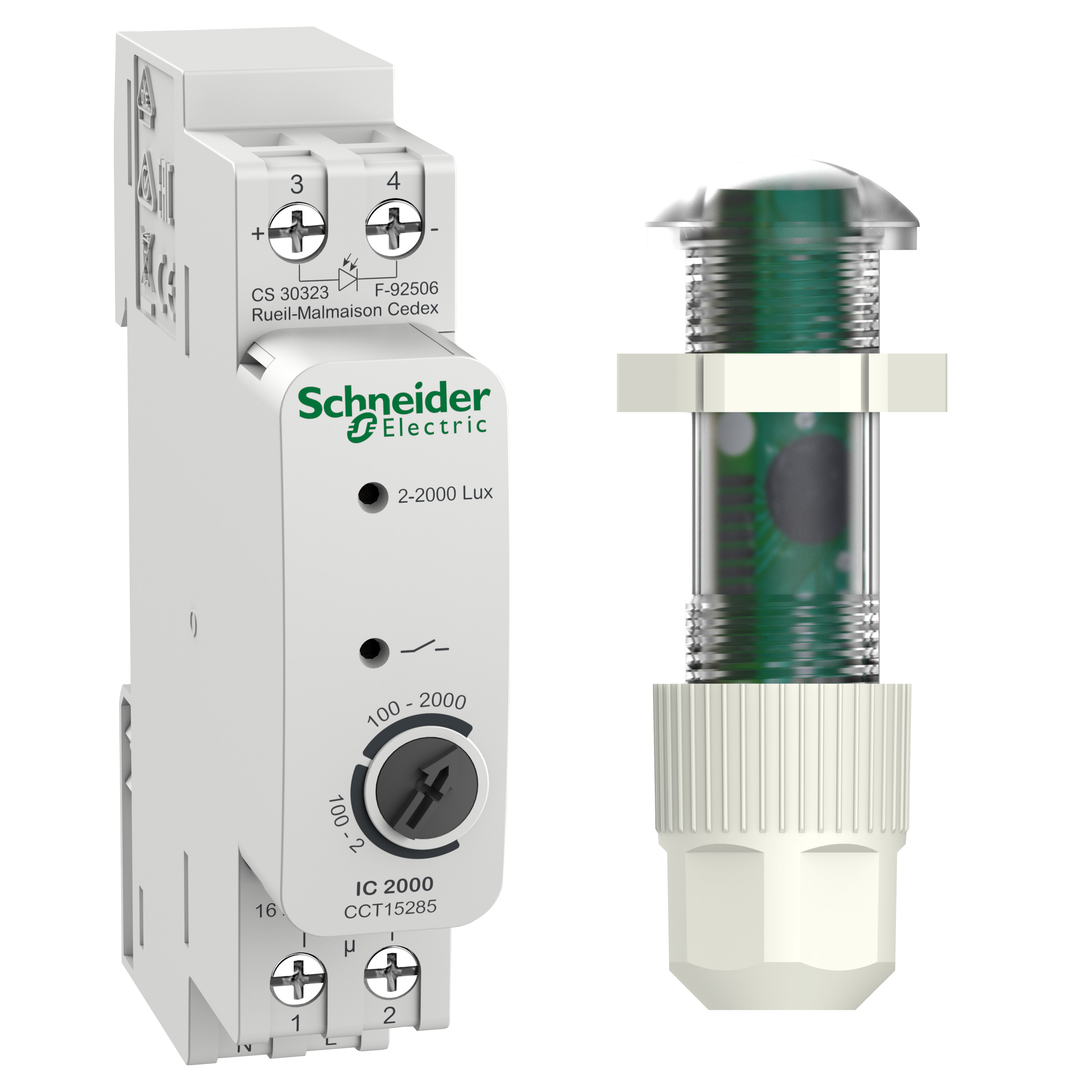 Реле сумеречное Schneider Electric IC2000d 16A 230V 2-2000Lx с датчиком для помещений (CCT15285)