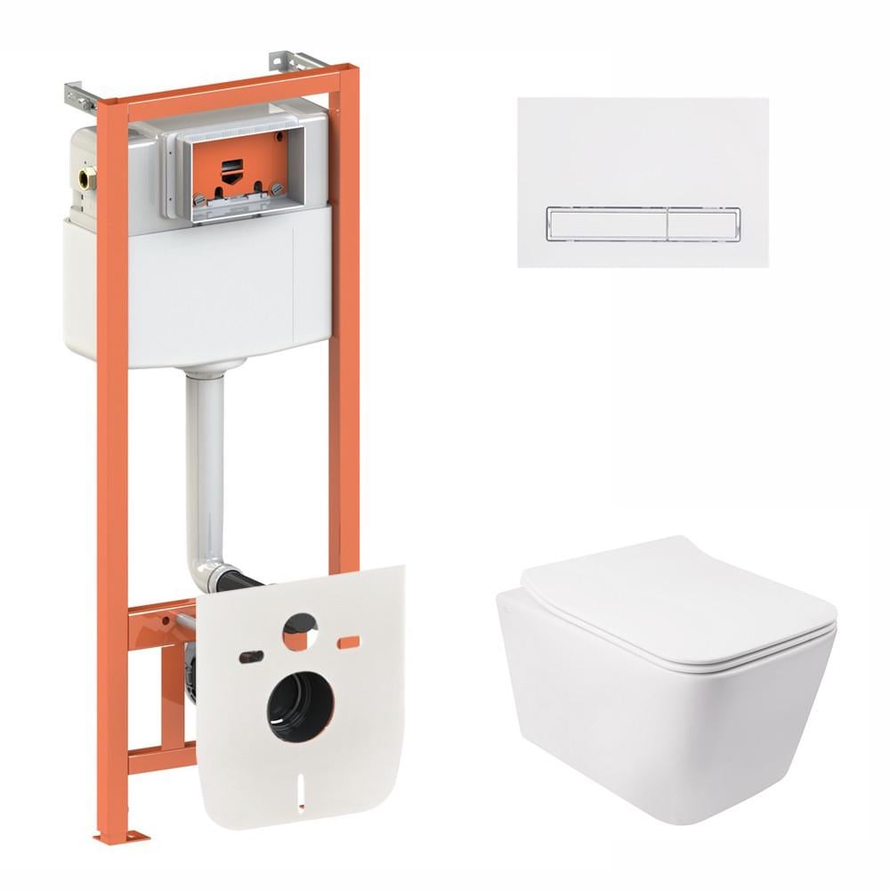 Установка Qtap подвесной унитаз Crow Rimless/комплект установки Nest 4в1 линейная клавиша White (2611531389)