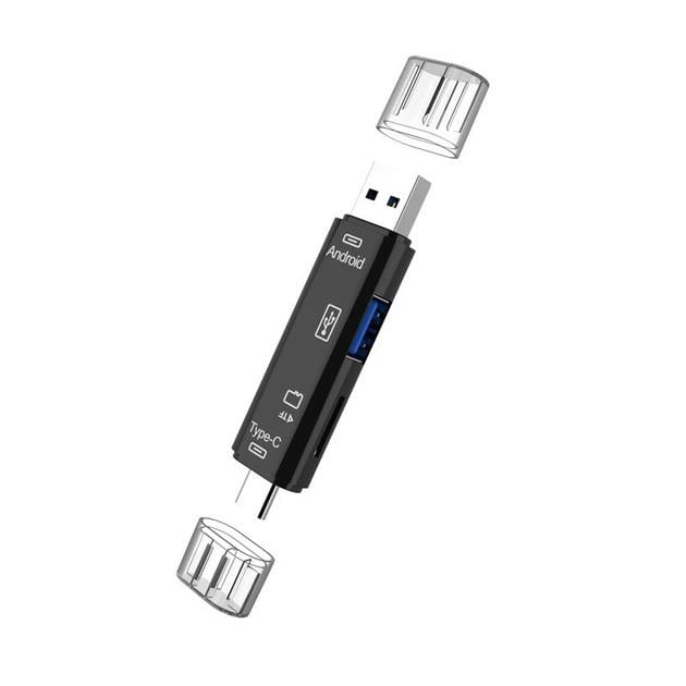 Адаптер хаб кардридер 5в1 Type-C Android USB 2.0 Black