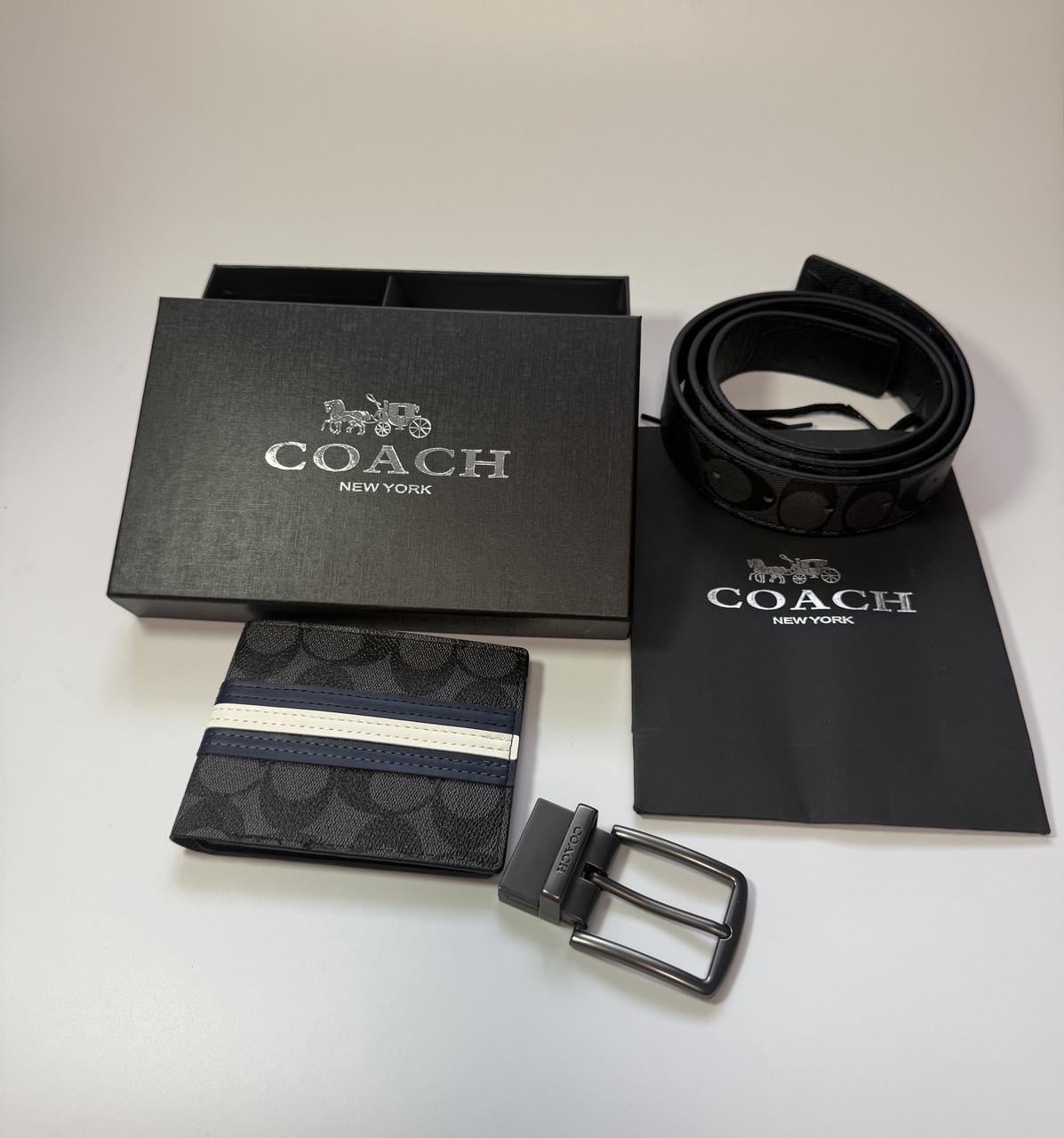 Ремінь поясний та гаманець Coach для чоловіків Чорний
