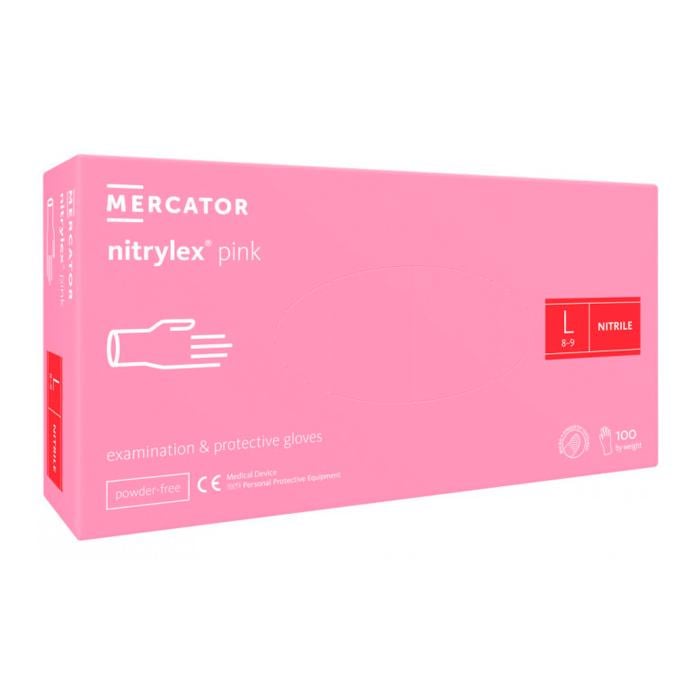 Рукавички нітрилові Mercator Nitrylex неопудрені L 100 шт. Pink - фото 1