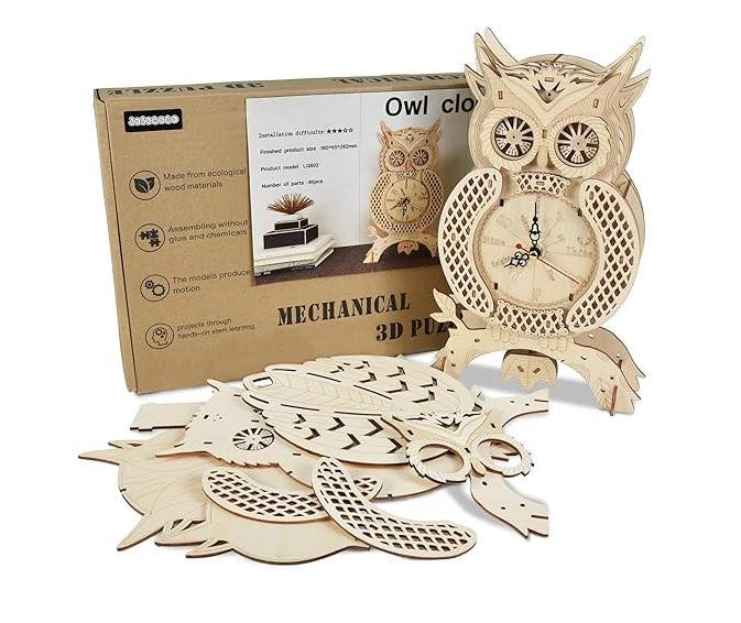 Конструктор дерев'яний Rokr Owl Clock Mechanical Robotime 3D Годинник Сова (LG802) - фото 8