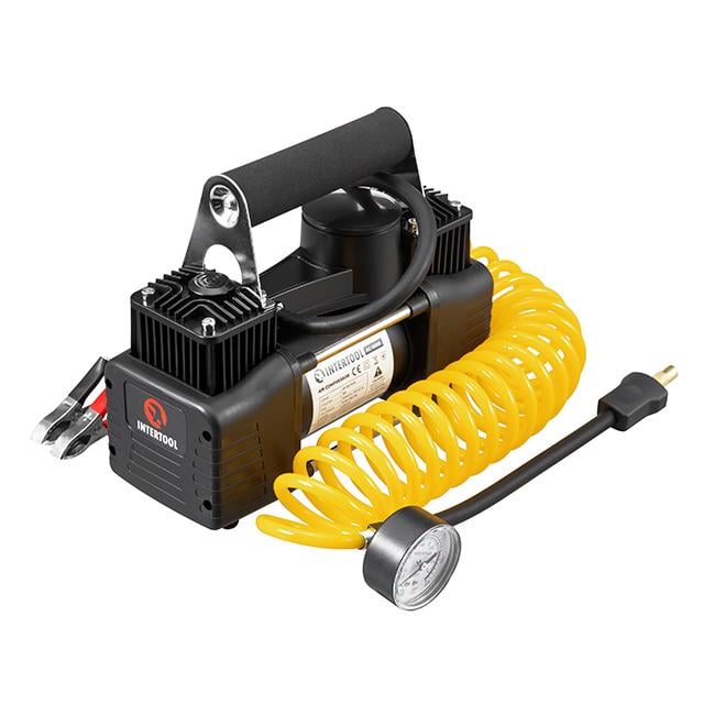 Автомобильный компрессор Intertool 12 В 25 А цилиндр 2х30 мм макс. 10 бар шланг 0,25х2 м+PU 4.5 м кабель питания 3 м (AC-0005)