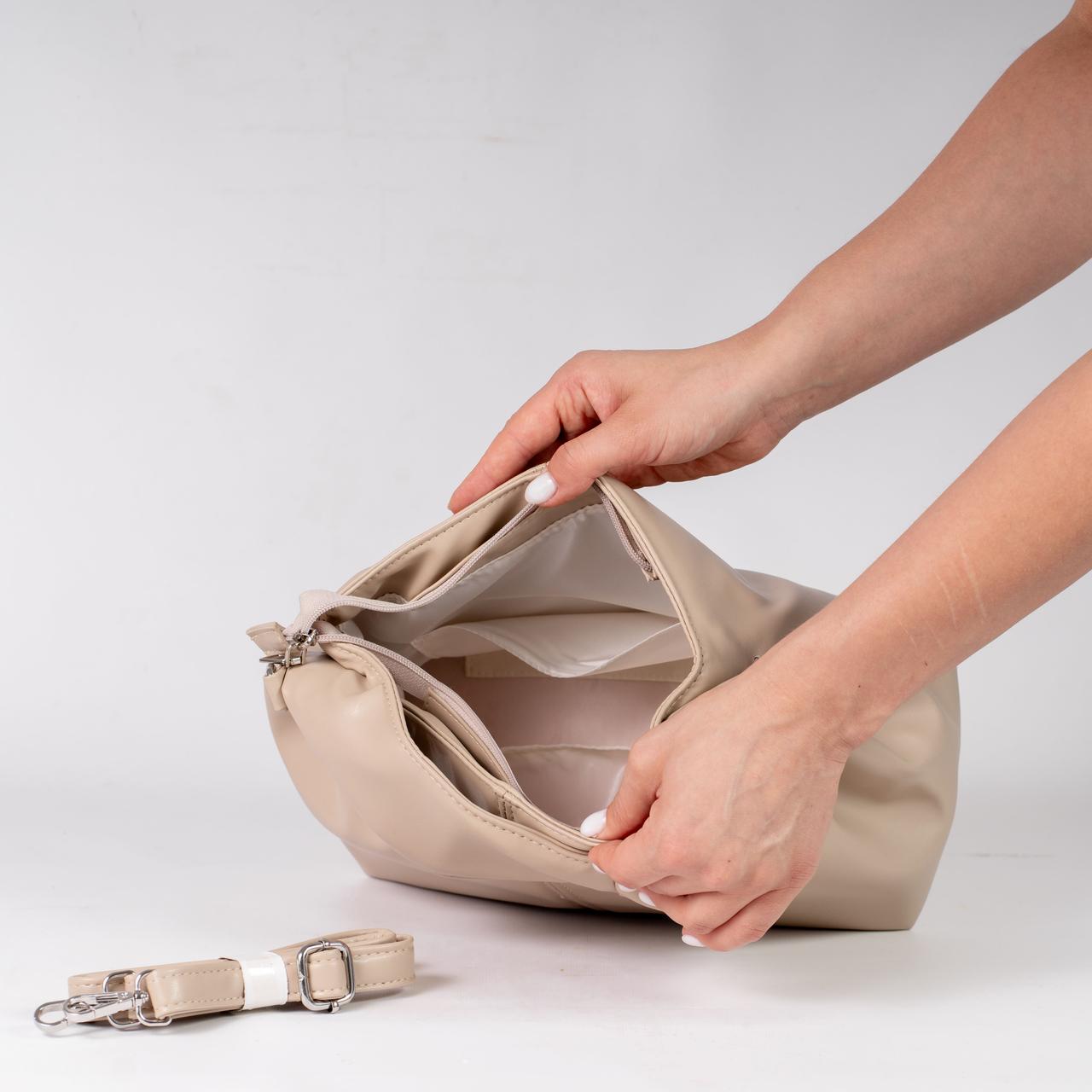 Сумка женская хобо с длинным ремешком KVITUCHA №52-24 Бежевый - фото 3 Сумка женская хобо с длинным ремешком KVITUCHA №52-24 Бежевый - фото 3