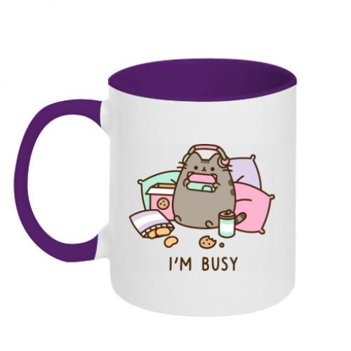 Чашка керамическая двухцветная Pusheen I'm Busy 320 мл Белый с фиолетовым (13422439-41-184714)