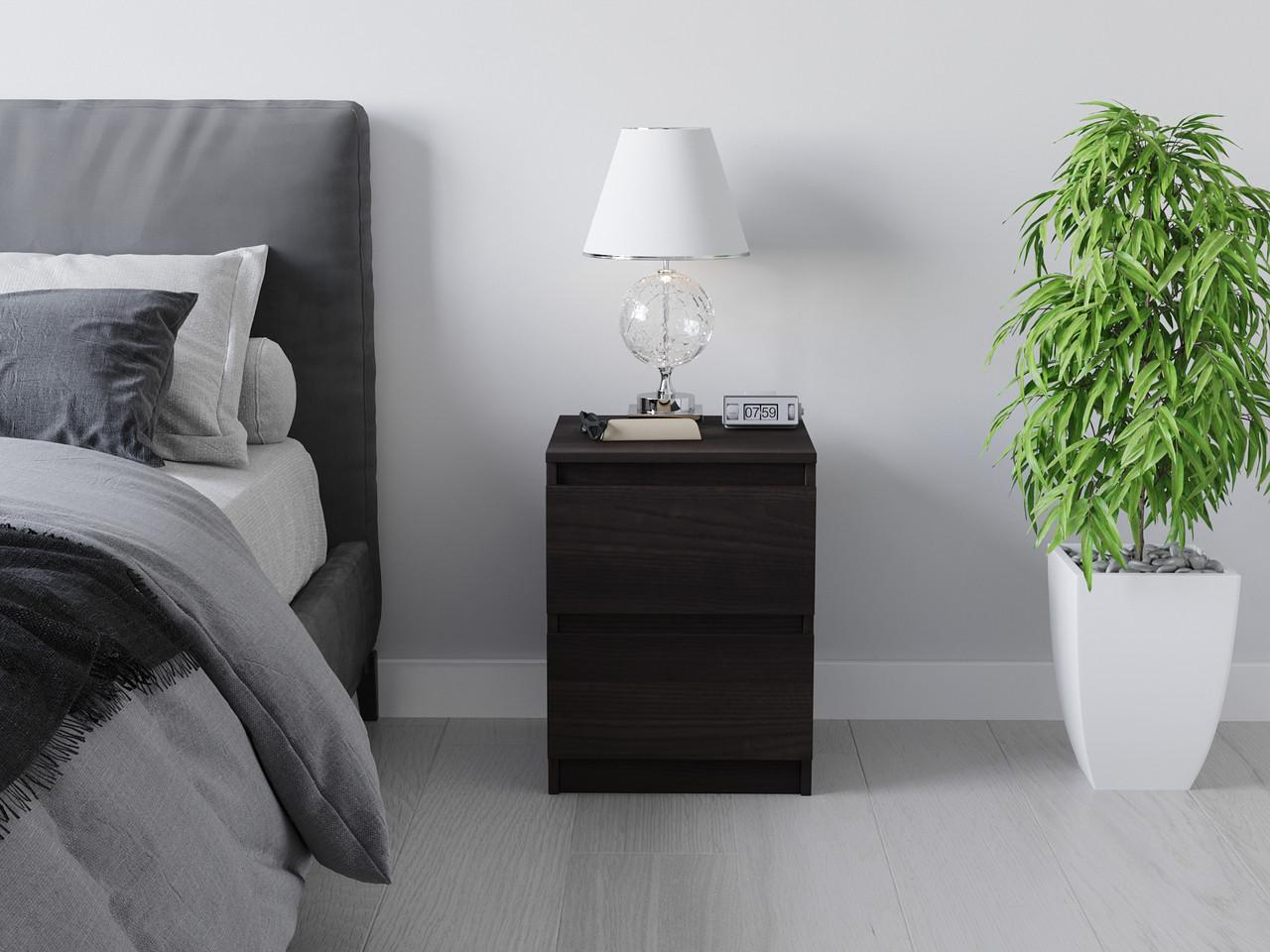 Тумба приліжкова з двома шухлядами та прихованими ручками Венге Темний (Т-225)