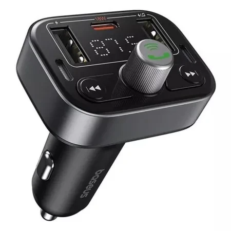 FM-трансмітер BASEUS S-09 Pro T-Typed FM Launcher MP3 Car Charger 2USB+/Type-C 3,4A Чорний (2424501522)