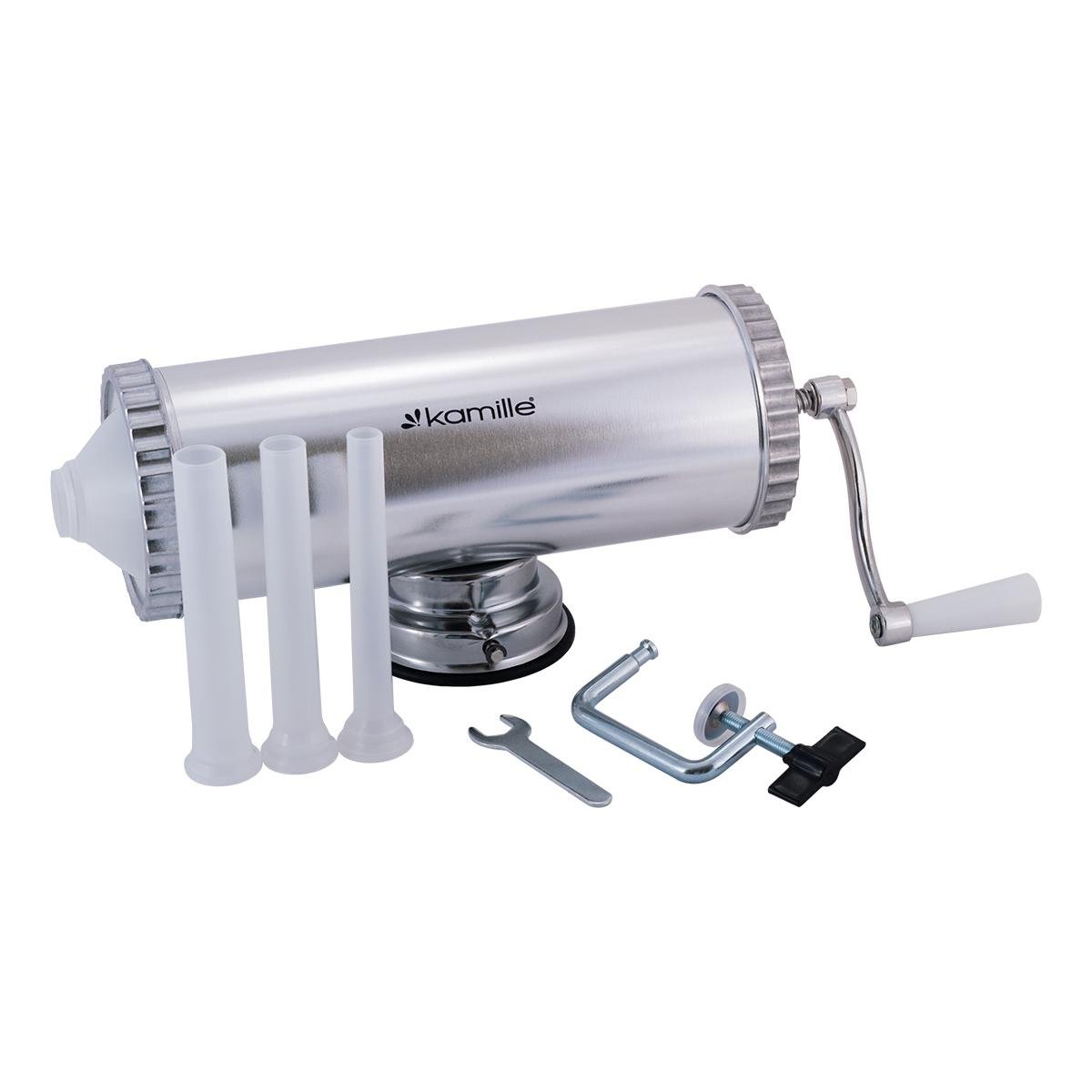 Шприц колбасный Kamille Vizo горизонтальный из алюминия стали для начинки колбас с силиконовыми насадками 2,5 кг