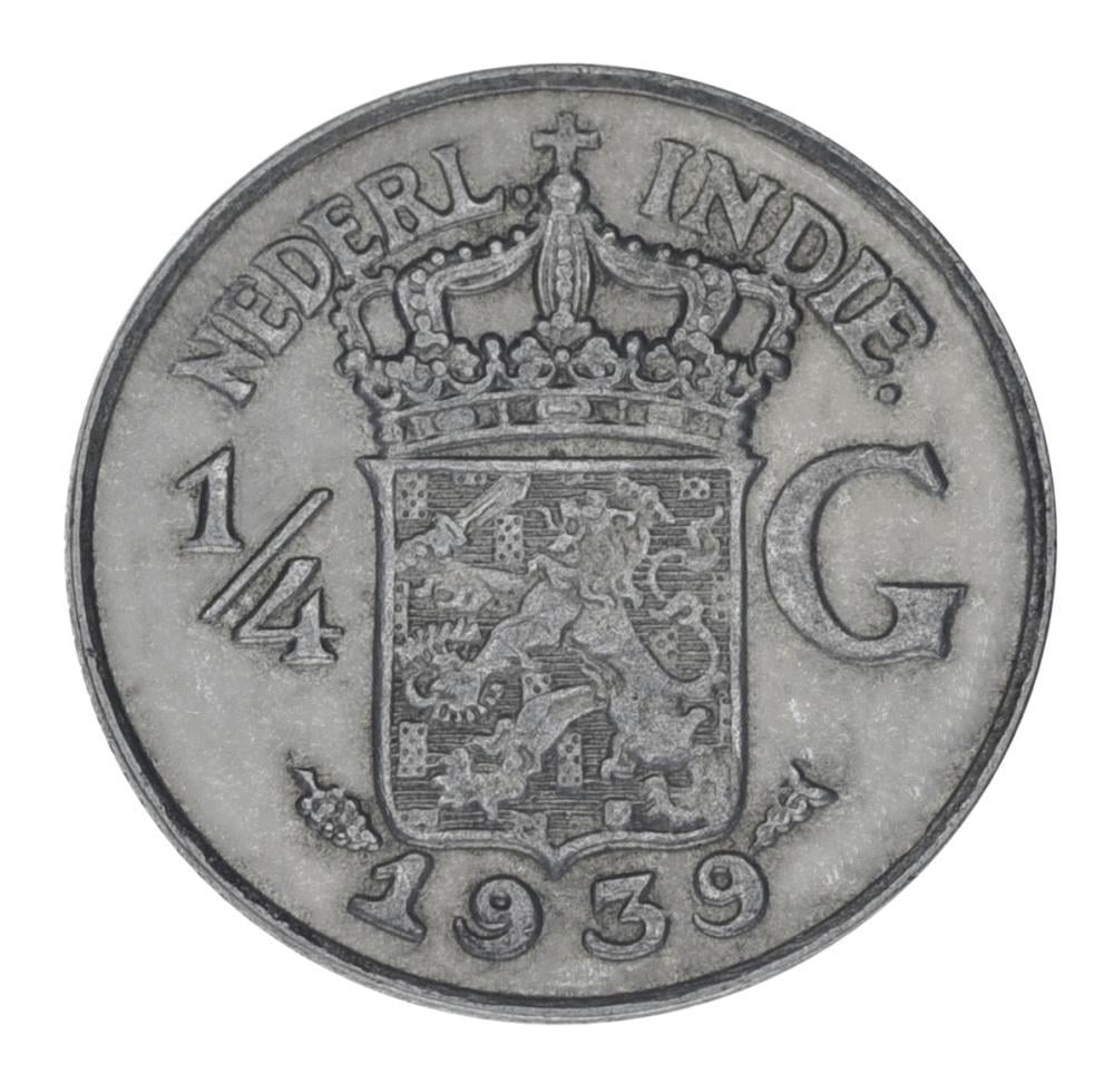 Коллекционная монета Нидерландская Индия 1/4 гульдена 1939 F-VF Ag 720 3,18 г (М22129)