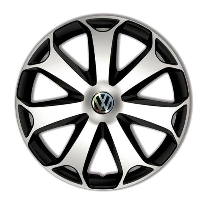 Колпаки для колес 4 Racing Mega R14 с логотипом Volkswagen 4 шт. Silver/Black