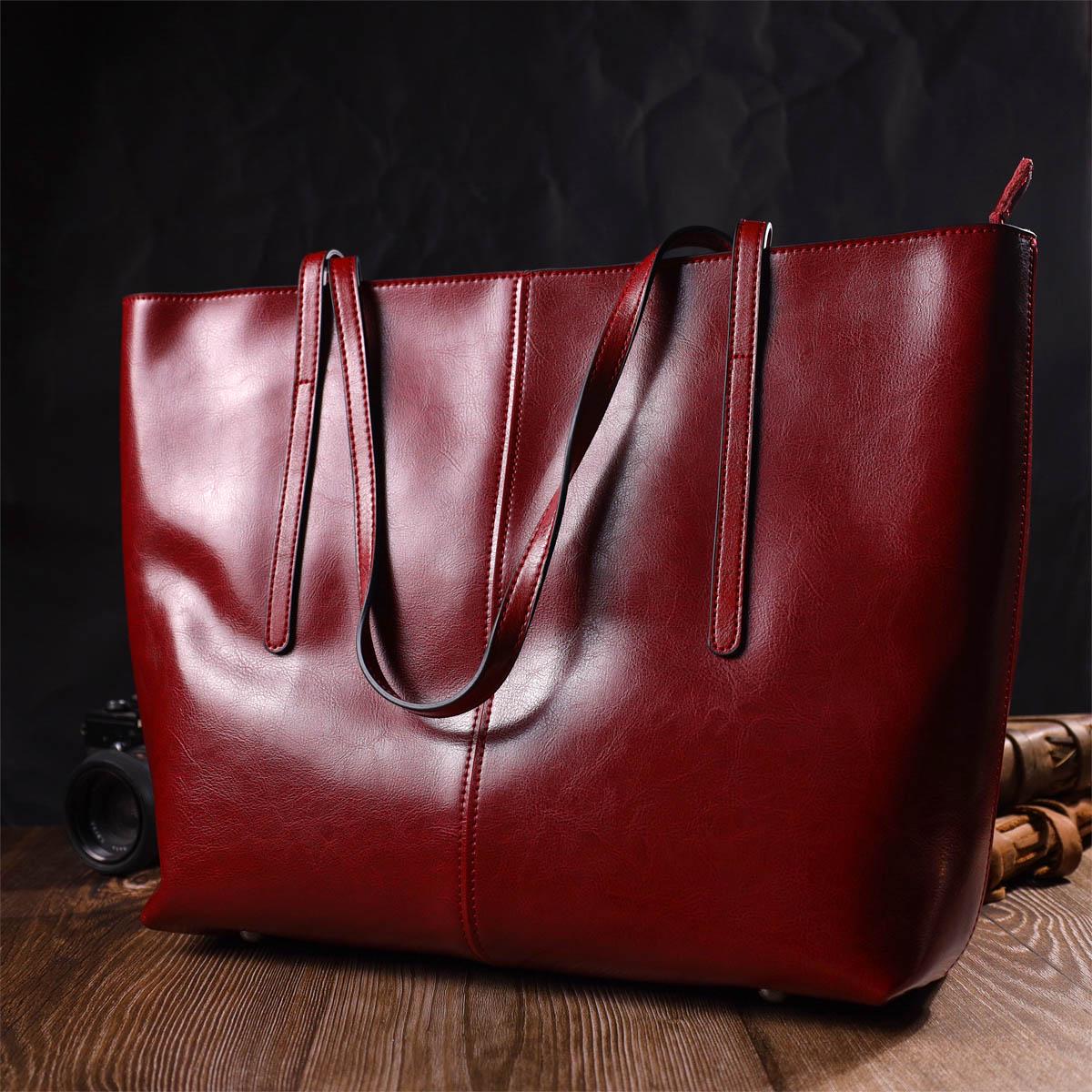 Сумка-шоппер Vintage Bag 22076 з натуральної шкіри Бордовий - фото 7