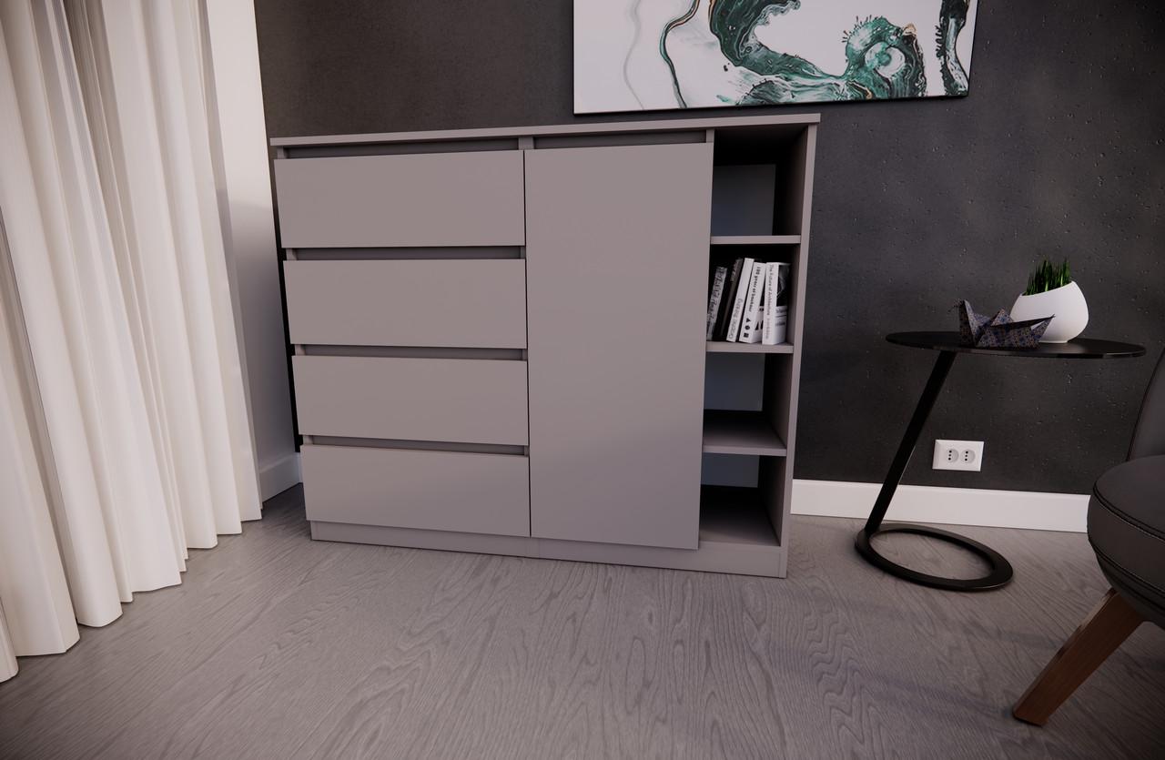 Комод MEBEX на 4 ящика с открытой нишей 120х40х100 см Серый светлый (VERTO4B1200LG) - фото 1