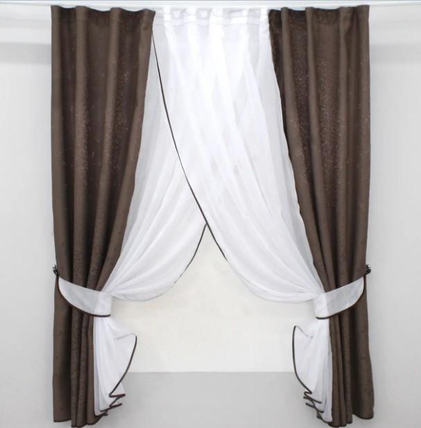 Занавеска кухонная 310х170 см Какао/Белный (109к)