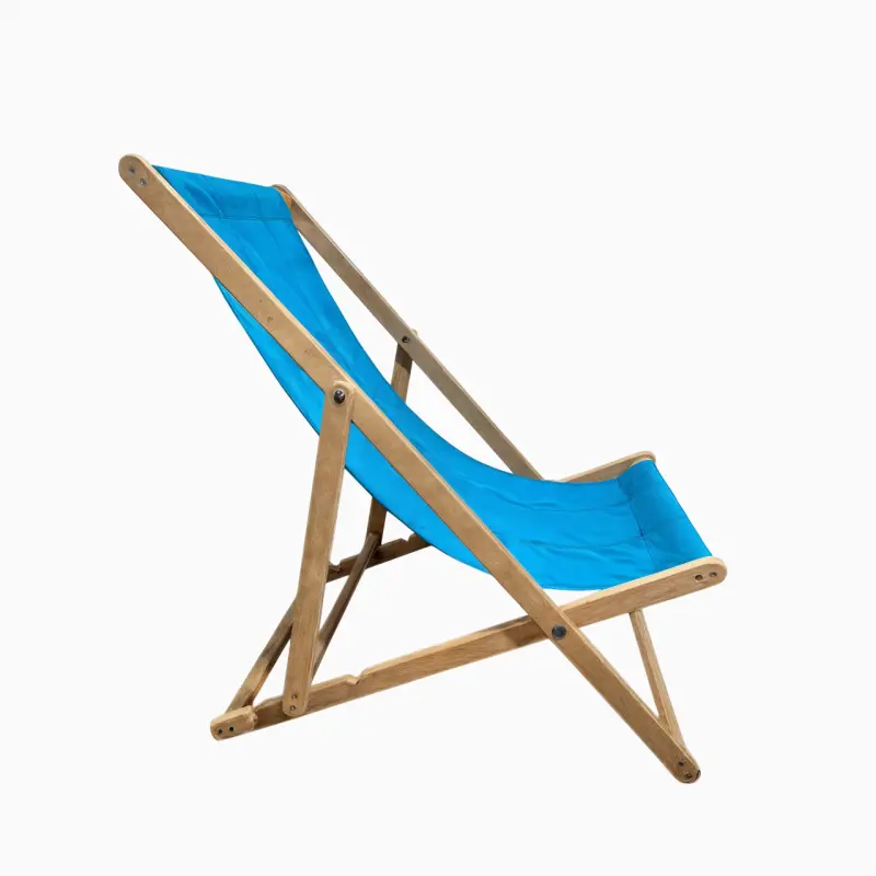 Шезлонг деревянный из букового дерева с тканью до 120 кг Голубой (26641571)