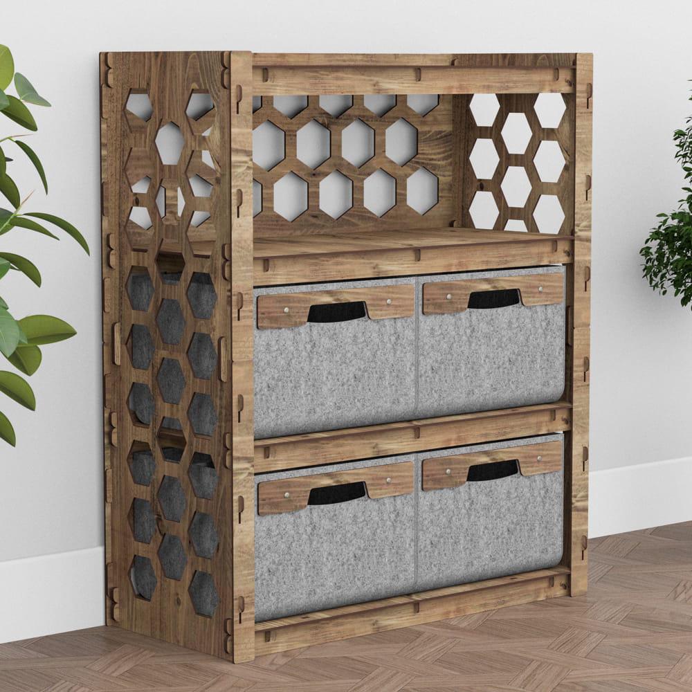 Комод для белья из дерева Hexagonica Honeycomb на 4 ящика серые корзины 900х750х345 мм (111432) Комод для белья из дерева Hexagonica Honeycomb на 4 ящика серые корзины 900х750х345 мм (111432)