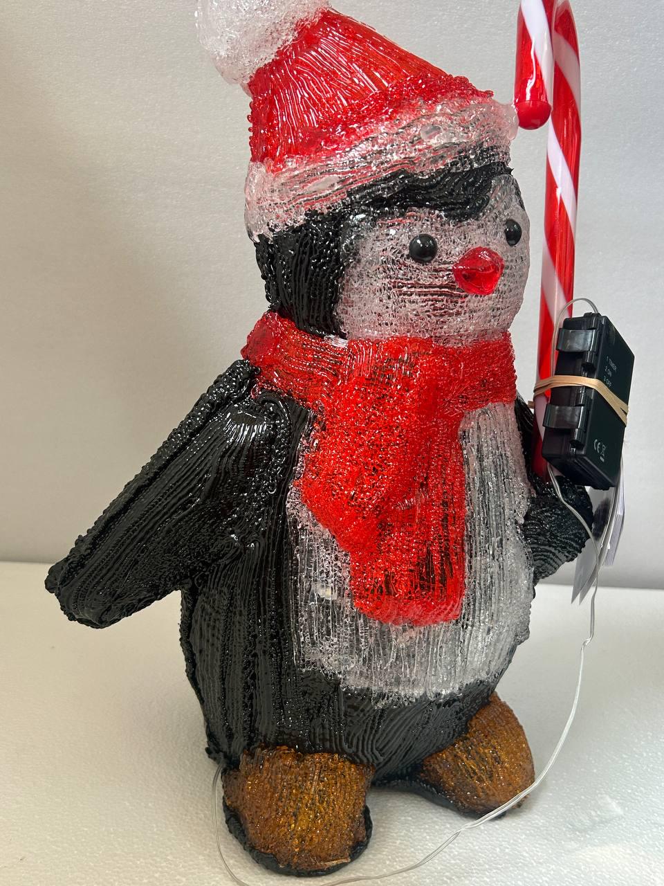 Акриловый светильник Пингвин на белых LED-лампочках на батарейках 40 см (acrylic penguin)