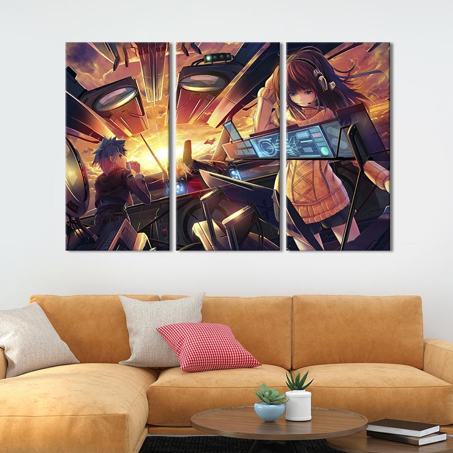 Картина на полотні триптих Аніме-пілоти 128x81 см (1421-31)