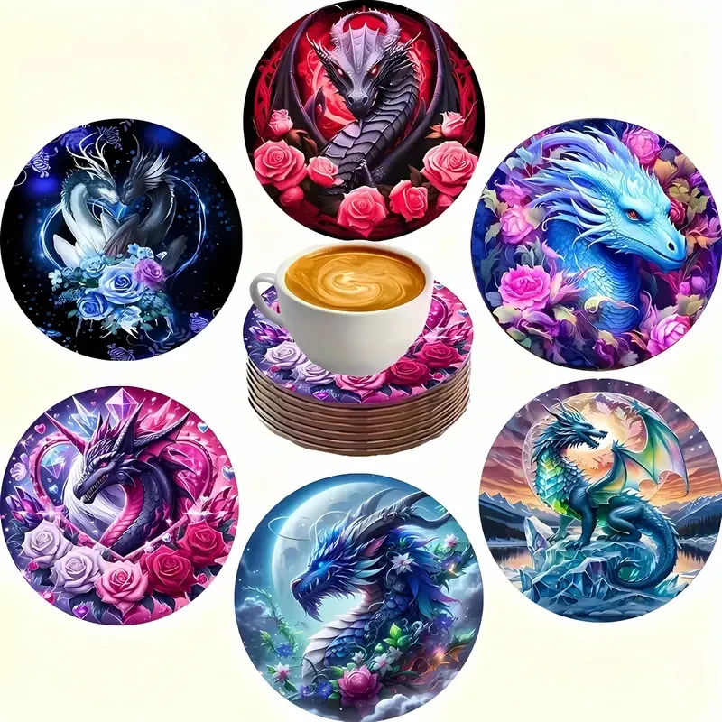 Набор из деревянных подставок под чашки Дракон и розы 6 шт. - фото 3 Набор из деревянных подставок под чашки Дракон и розы 6 шт. - фото 3