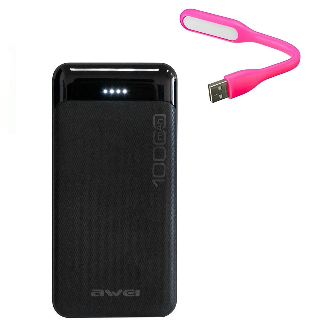 Повербанк Awei P37K та USB світильник 10000 mAh Чорний (3000233-TOP-2)