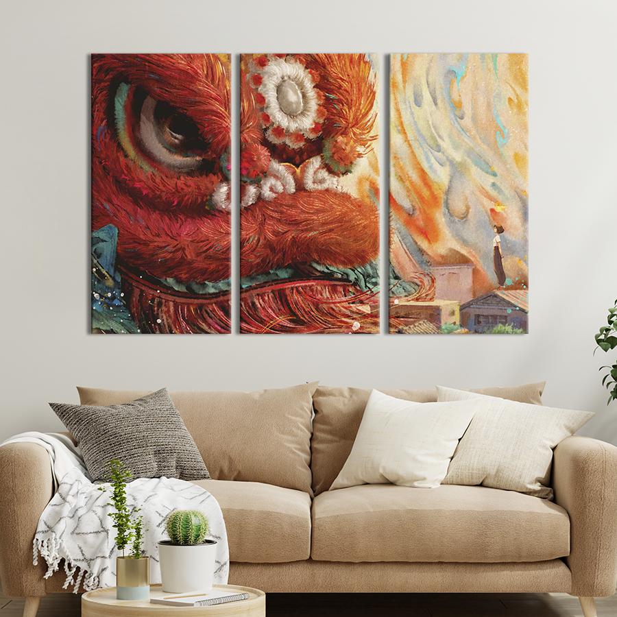 Картина на холсте триптих Волшебный восточный дракон 128x81 см (1529-31)