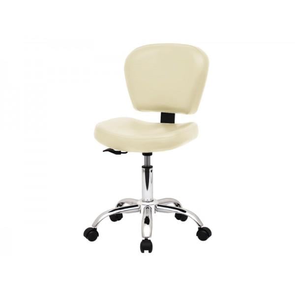 Стілець майстра зі спинкою на колесах Молочний
