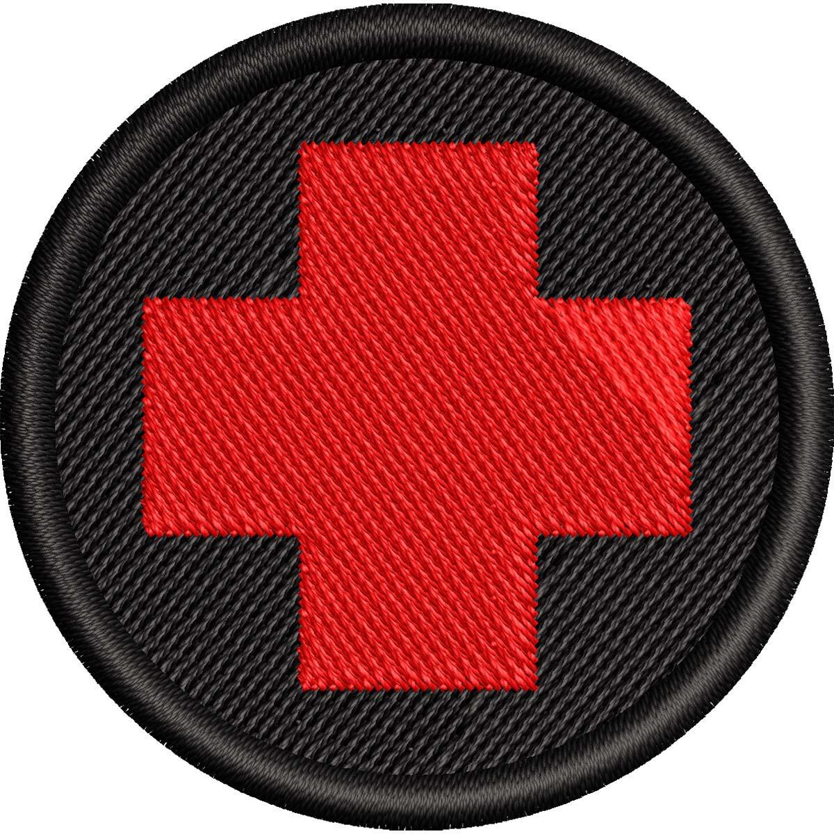 Нашивка патч красный крест в круглой рамке 5x5 см Черный (120600354)