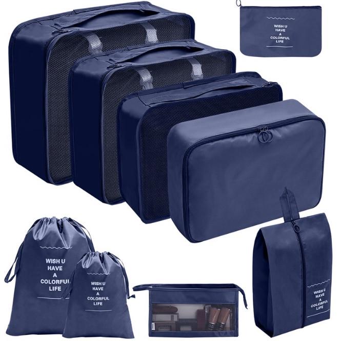 Набір дорожніх органайзерів 9в1 з нейлону для валізи та дому Синій (КДО-40-64)