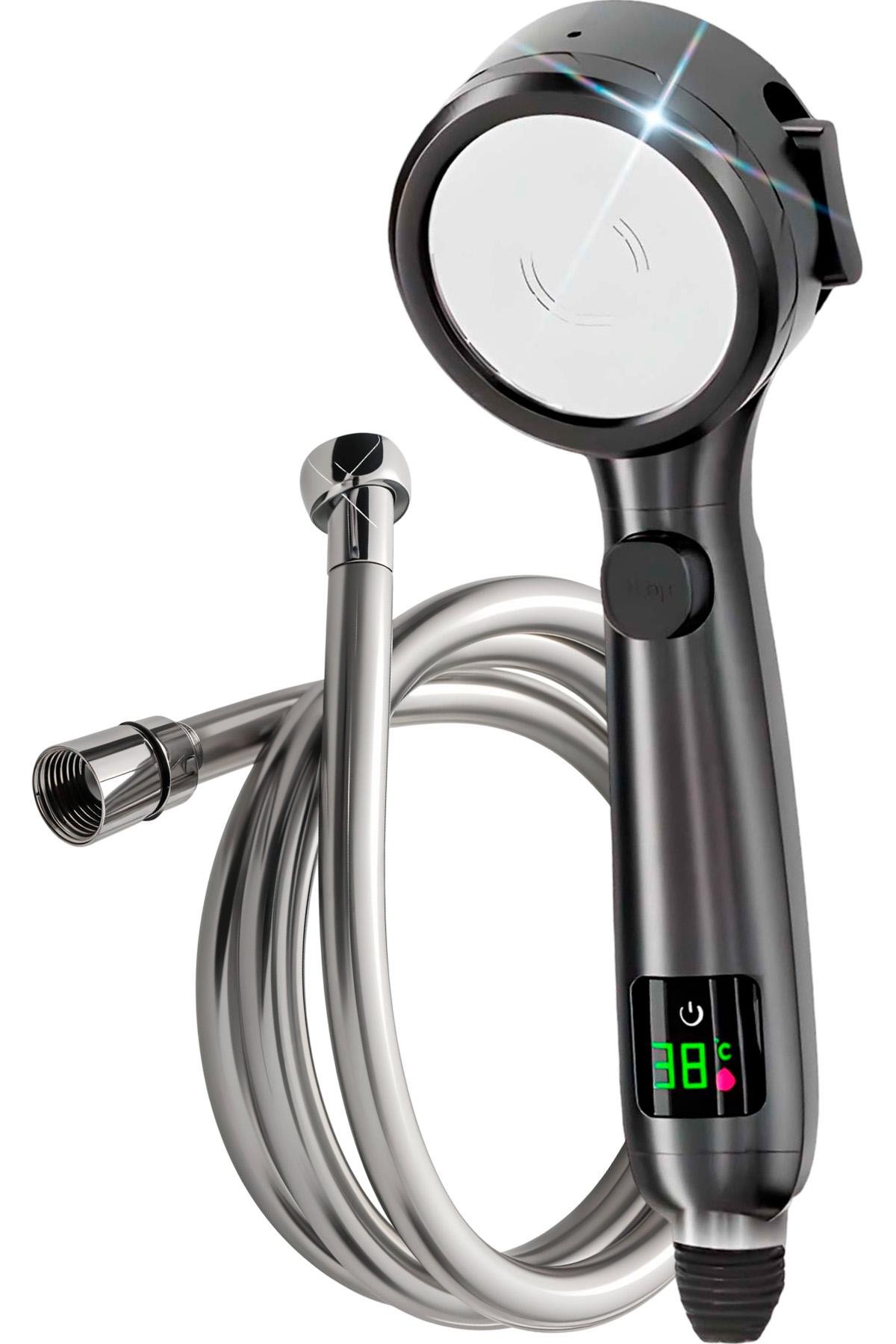 Лійка для душу BRS водозберігаюча з LED дисплеєм з шлангом для душу силіконовий 150 см (535322209)