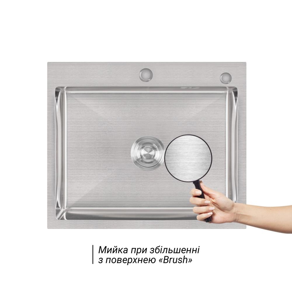 Мийка для кухні інтегрована Lidz Handmade H6050 Brushed Steel з дозатором 3/1 мм (31022586) - фото 5 Мийка для кухні інтегрована Lidz Handmade H6050 Brushed Steel з дозатором 3/1 мм (31022586) - фото 5