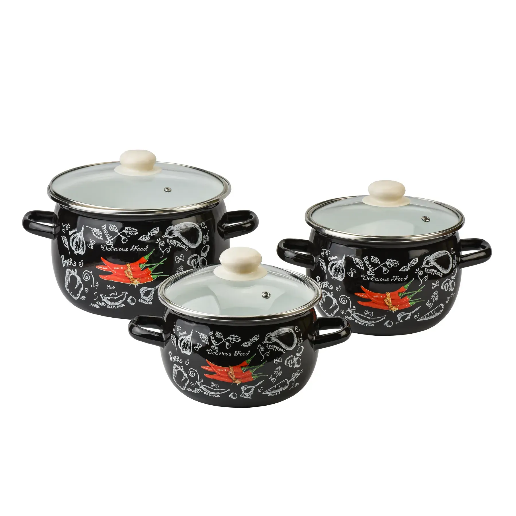 Набір емальованих каструль спайси зі скляними кришками 3 шт. (28438216)