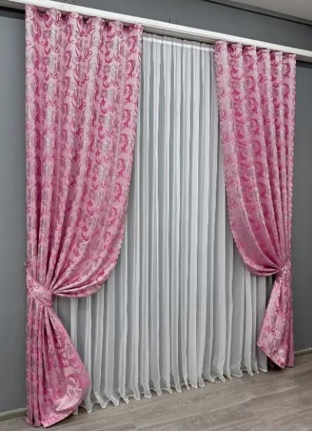 Тканина для штор жакард Завиток 1,45 м Рожевий (1647ш) - фото 7