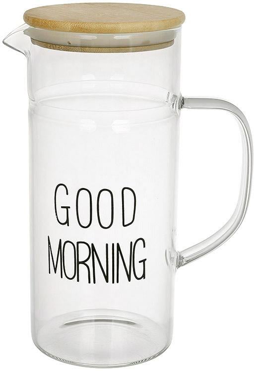 Глечик скляний гood Morninг з дерев'яною кришкою 1200 мл