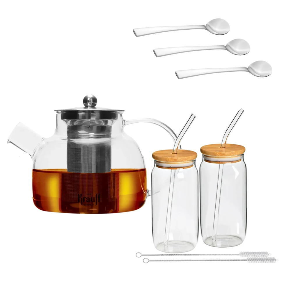 Заварювальний чайник Krauff 1000 мл з набором склянок 550 мл з трубочками та коктейльними ложками (55-333-441)