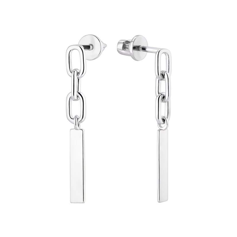 Сережки срібні прямокутні підвіси на ланцюга без каменів