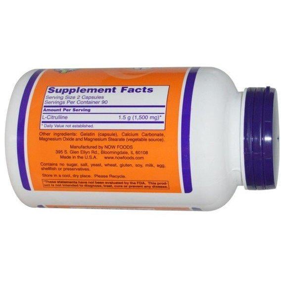 Цитрулін NOW Foods CITRULLINE 750 мг 180 Veg Caps - фото 2