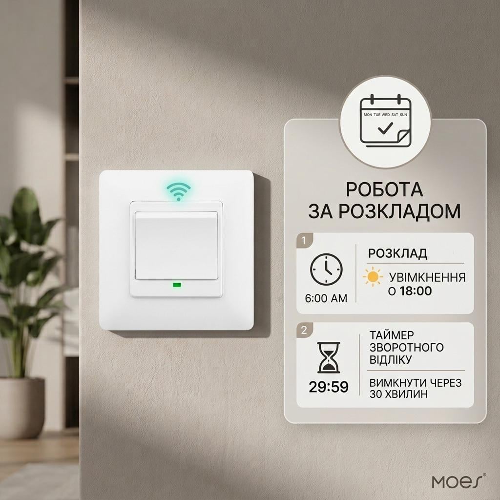 Выключатель Wi-fi Moes Smart Wall module switch 1 клавиша Белый - фото 3 Выключатель Wi-fi Moes Smart Wall module switch 1 клавиша Белый - фото 3