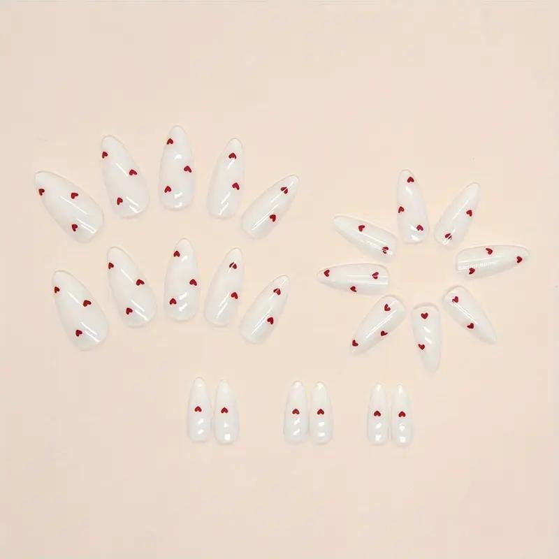 Накладные ногти c сердечками миндаль с клеевыми пластинами 24 шт. Молочный с красным - фото 6 Накладные ногти c сердечками миндаль с клеевыми пластинами 24 шт. Молочный с красным - фото 6