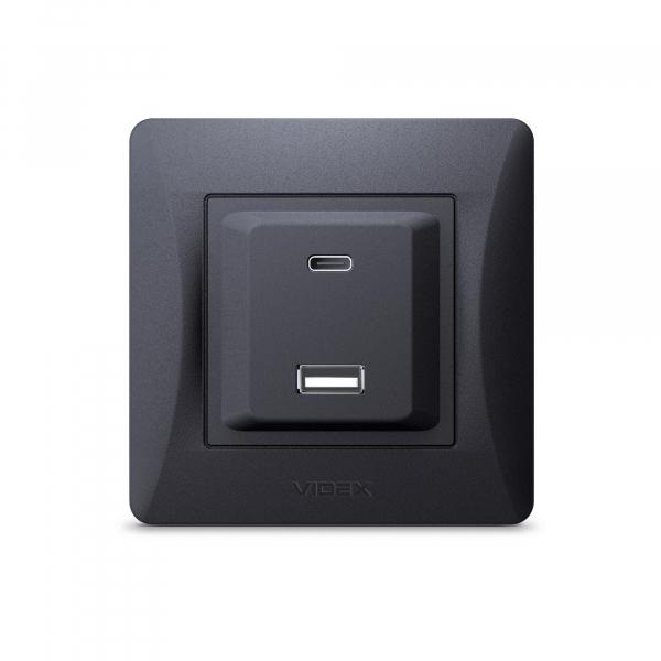 Розетка Videx USB-A + USB-C/PD20 W Чорно-графітовий