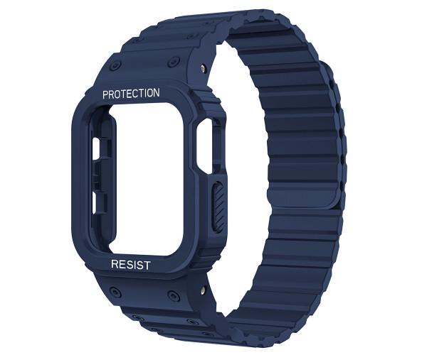 Ремешок Silicone Magnetic с защитным чехлом для Apple Watch 42/44/45 мм Темно-синий Ремешок Silicone Magnetic с защитным чехлом для Apple Watch 42/44/45 мм Темно-синий