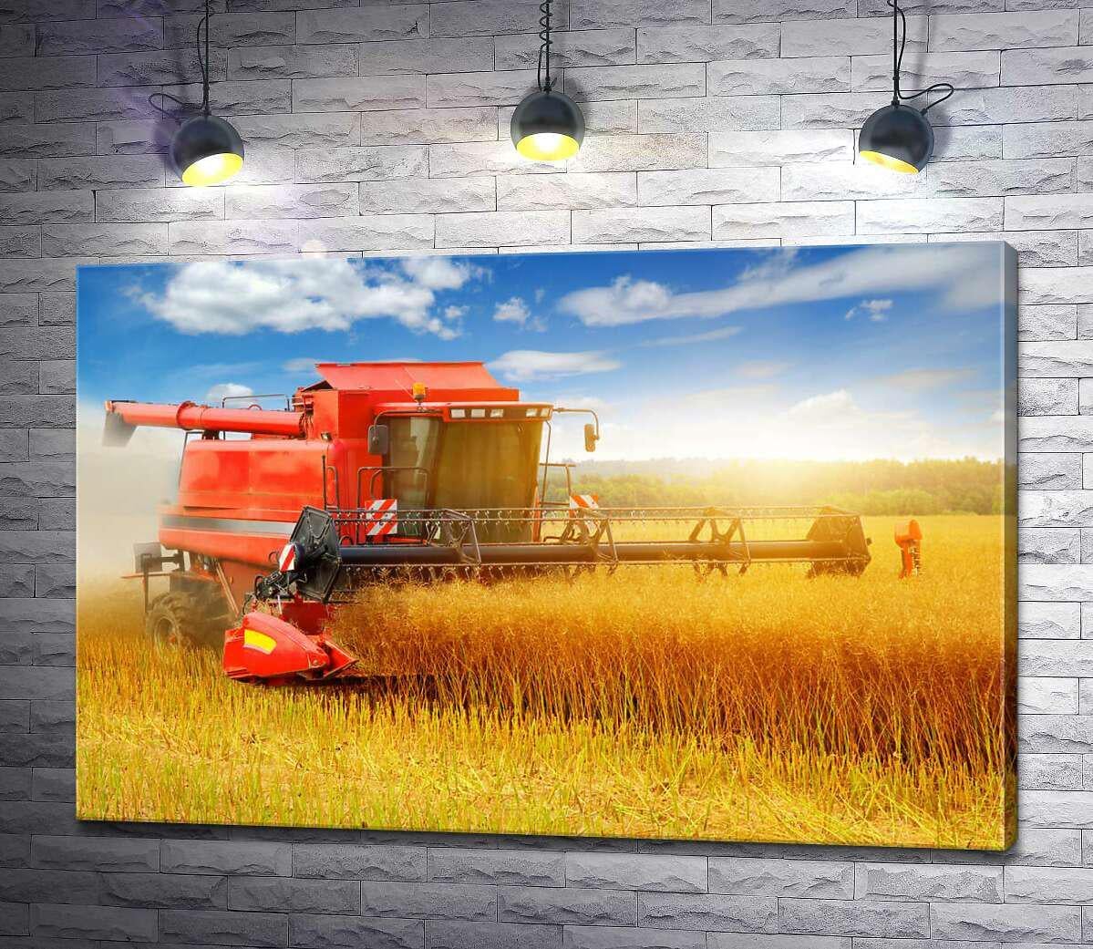 Картина ArtPoster Красный комбайн убирает урожай 130x86 см Модуль №1 (003301)