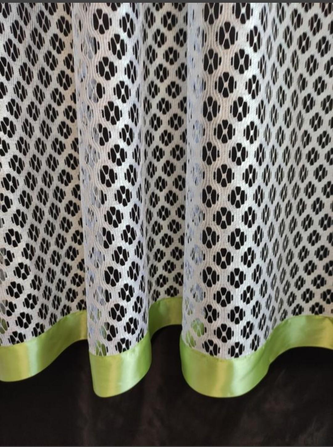 Занавеска сетка с шифоновым ламбрекеном на кухонное окно 290х160 см Зеленый с белым (кзел-11). - фото 2