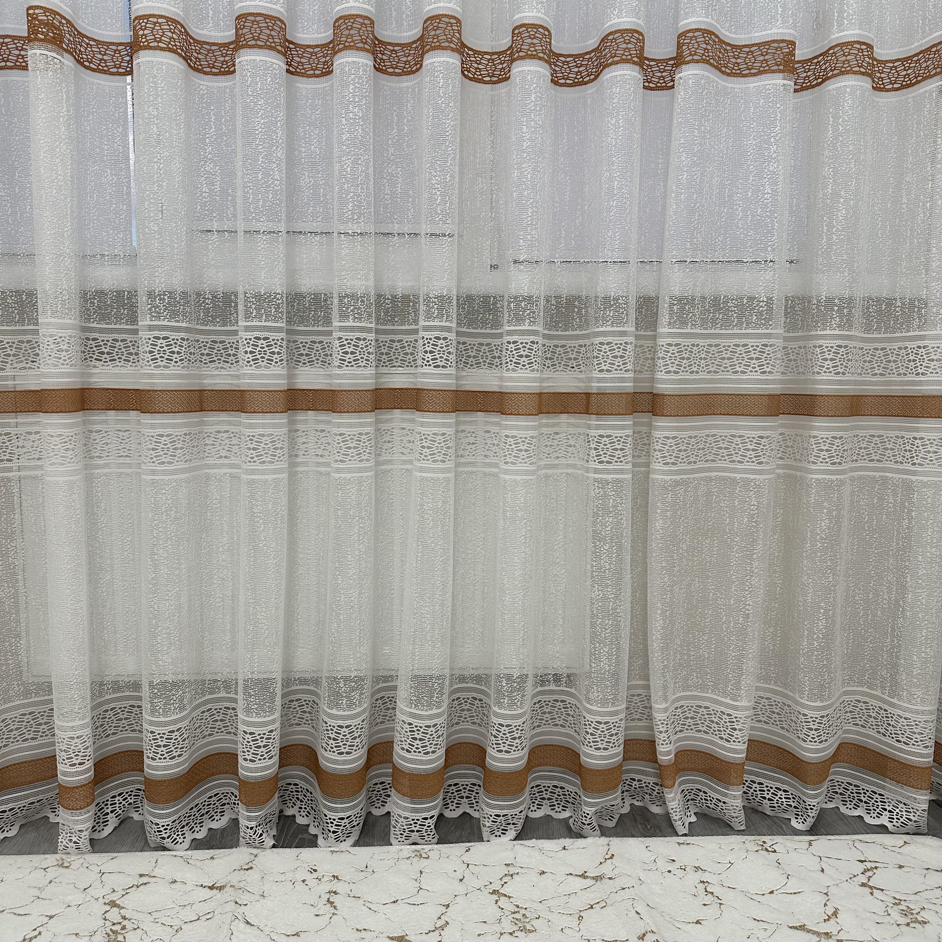Тюль жаккард готова з візерунком 300х270 см на тасьмі 6 см 2 ряди петель Коричневий/Білий (ТПК-3)