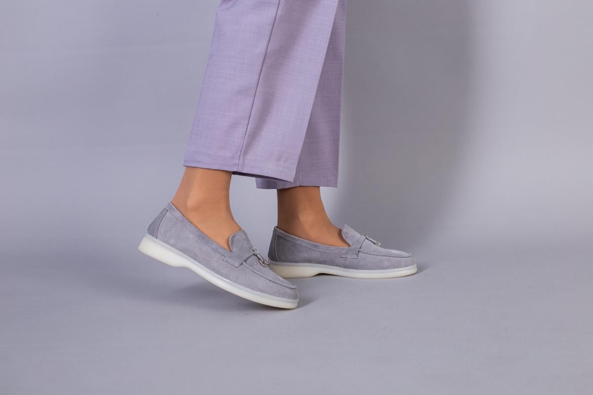Лоферы женские замшевые на низком ходу р. 40 Серый (6602-2/40)