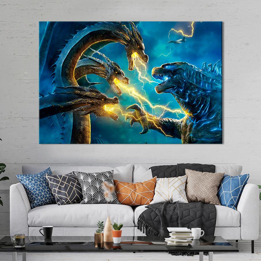 Настенний декор Годзилла против Кинга Гидоры 51x34 см (A13-1)