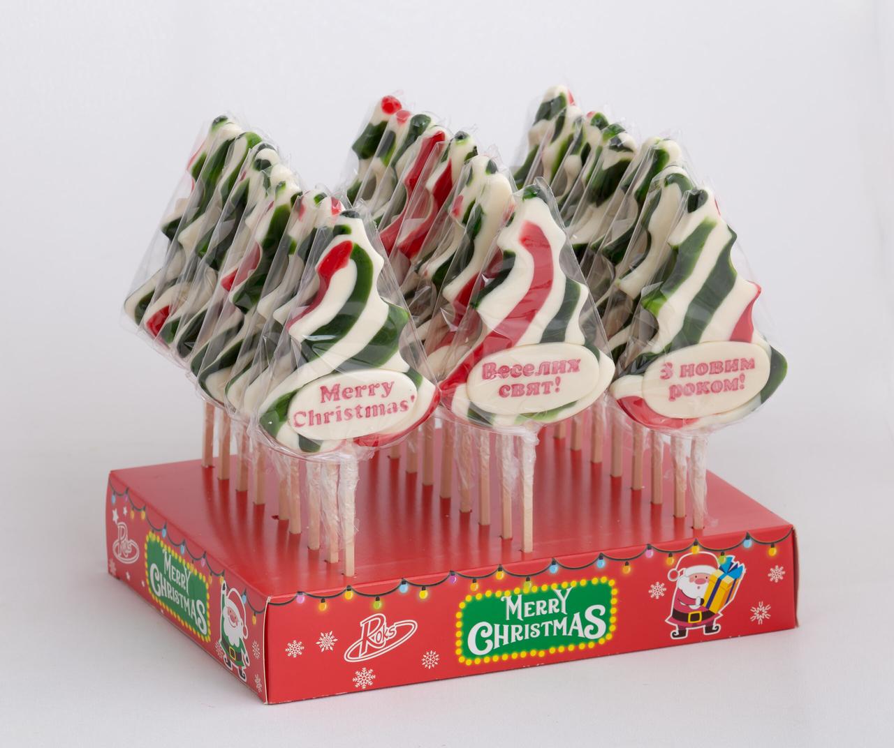 Леденцы на палочке ROKS Елка с поздравлением 70 г 27 шт. 1,89 кг (65H)