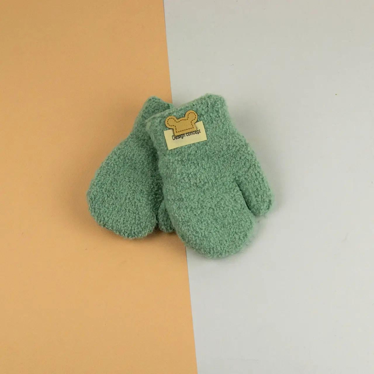 Детские варежки двойные зимние на веревочке 1-4 года размер 4 Мятный (24-8-019)